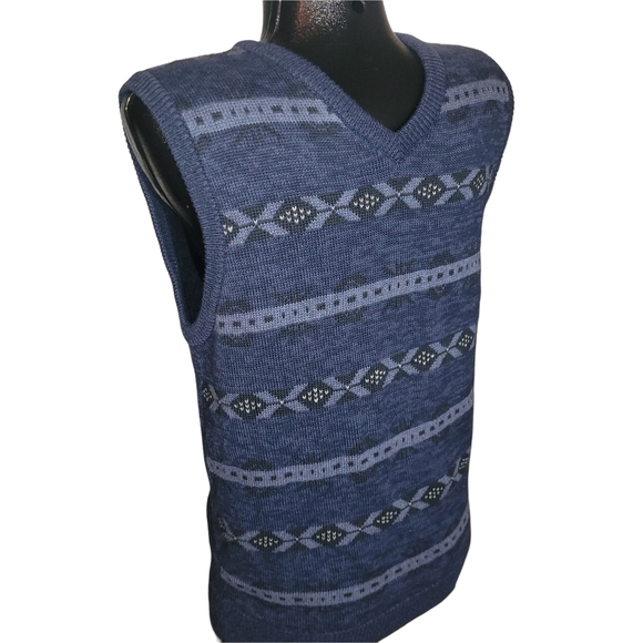Chaps Blue Patterned Knit Business Casual Sweater Vest S - Picture 2 of 4